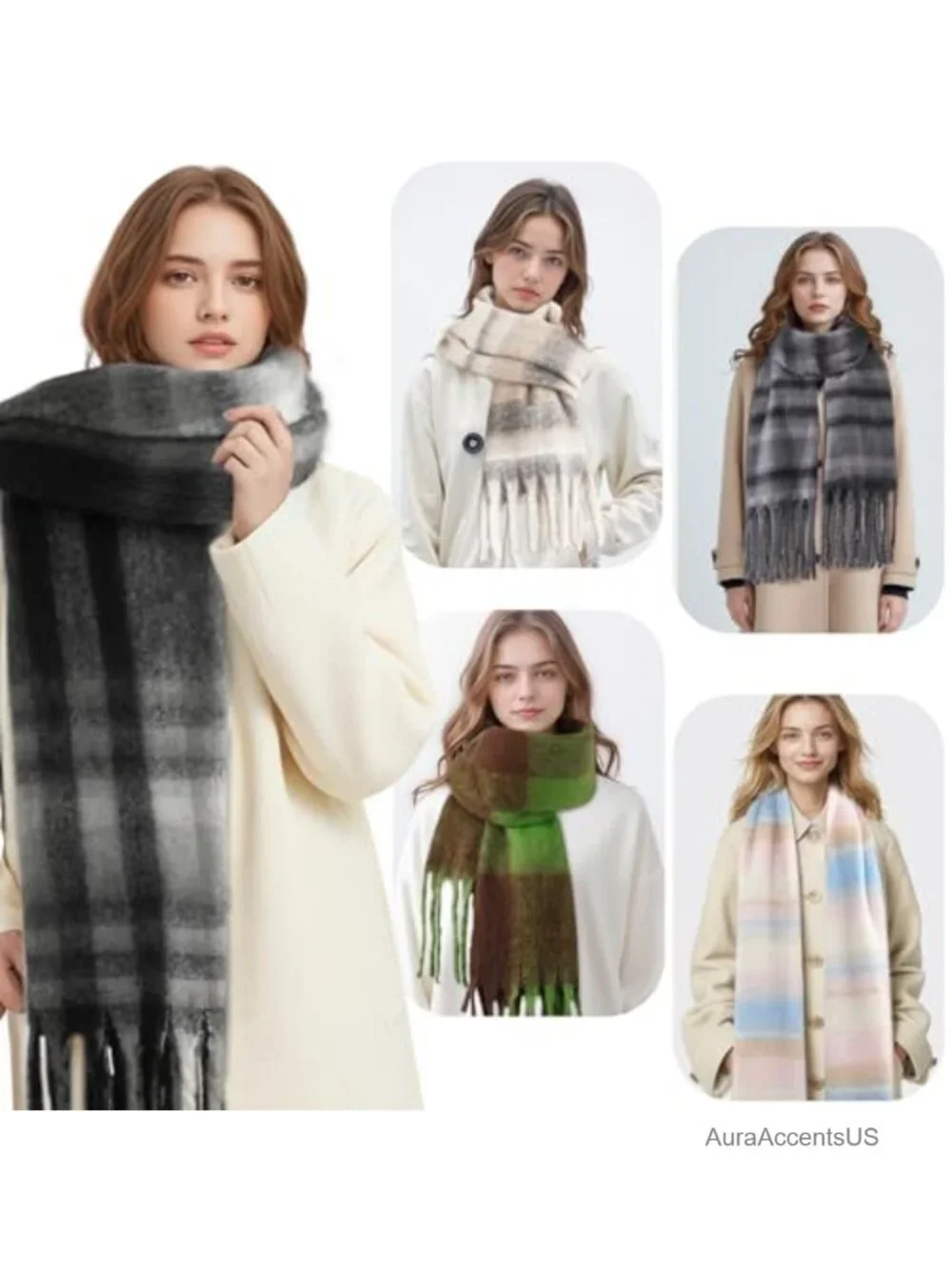 Warm Winter Scarf for Women Oversized Cashmere-Like Wrap with Tassels
